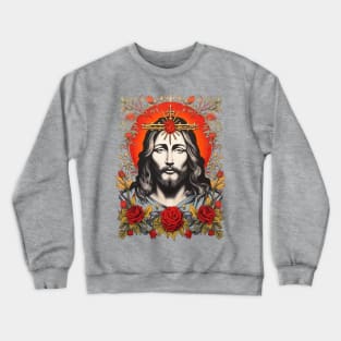 Vintage Retro Jesus Lithograph Portrait Crewneck Sweatshirt